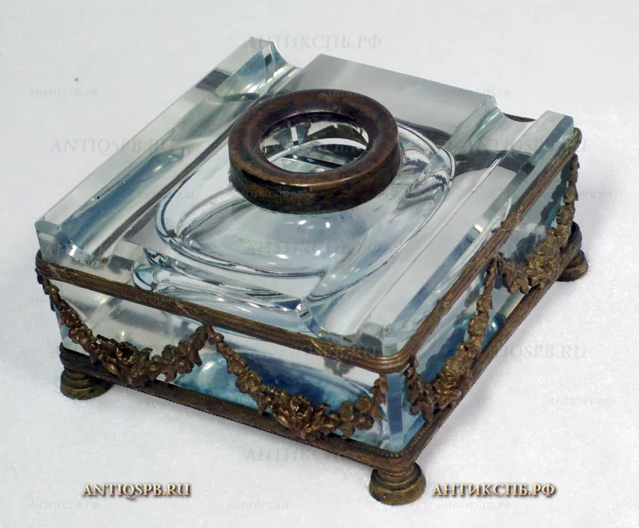 Чернильница антикварная стеклянная. №19437
